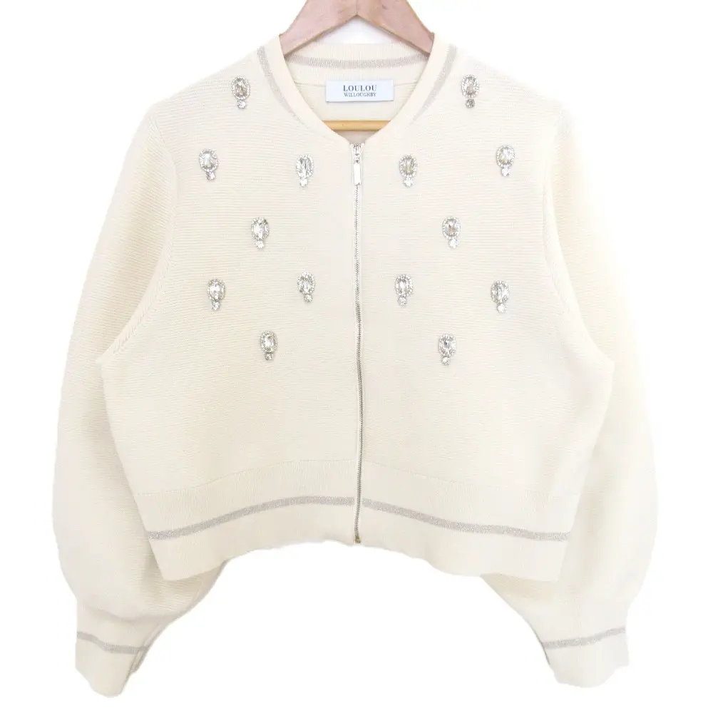 24SS Loulou Willoughby ルルウィルビー ニットブルゾン ビジュー ジャケット カーディガン 21241019010 サイズ2 ライトベージュ