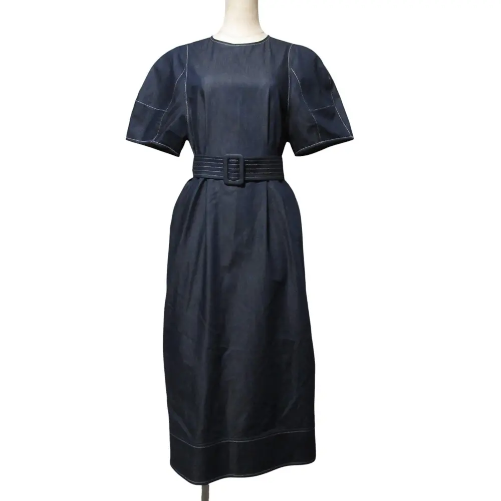 21SS LOULOU WILLOUGHBY ルルウィルビー シャンブレー デニムワンピース サイズ2 ネイビー