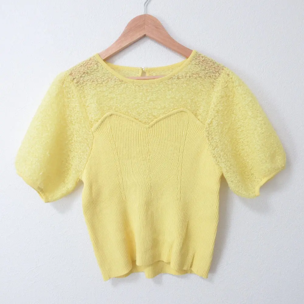 25SS LOULOU WILLOUGHBY ルルウィルビー レーシーニットビスチェプルオーバー 半袖 カットソー 21251016120 サイズ2 イエロー