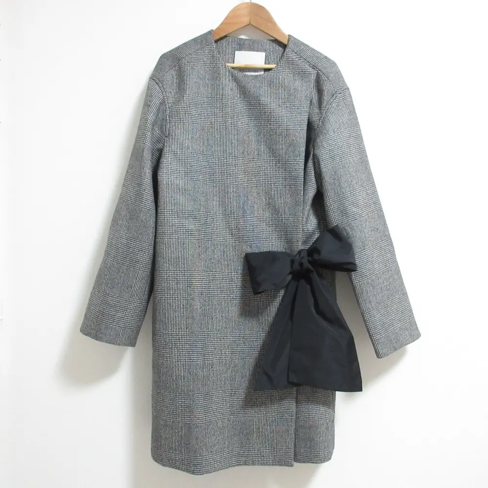 24AW LOULOU WILLOUGHBY ルルウィルビー リバーチェックコートワンピース 212420-17-080-92-020 サイズ2 グレー