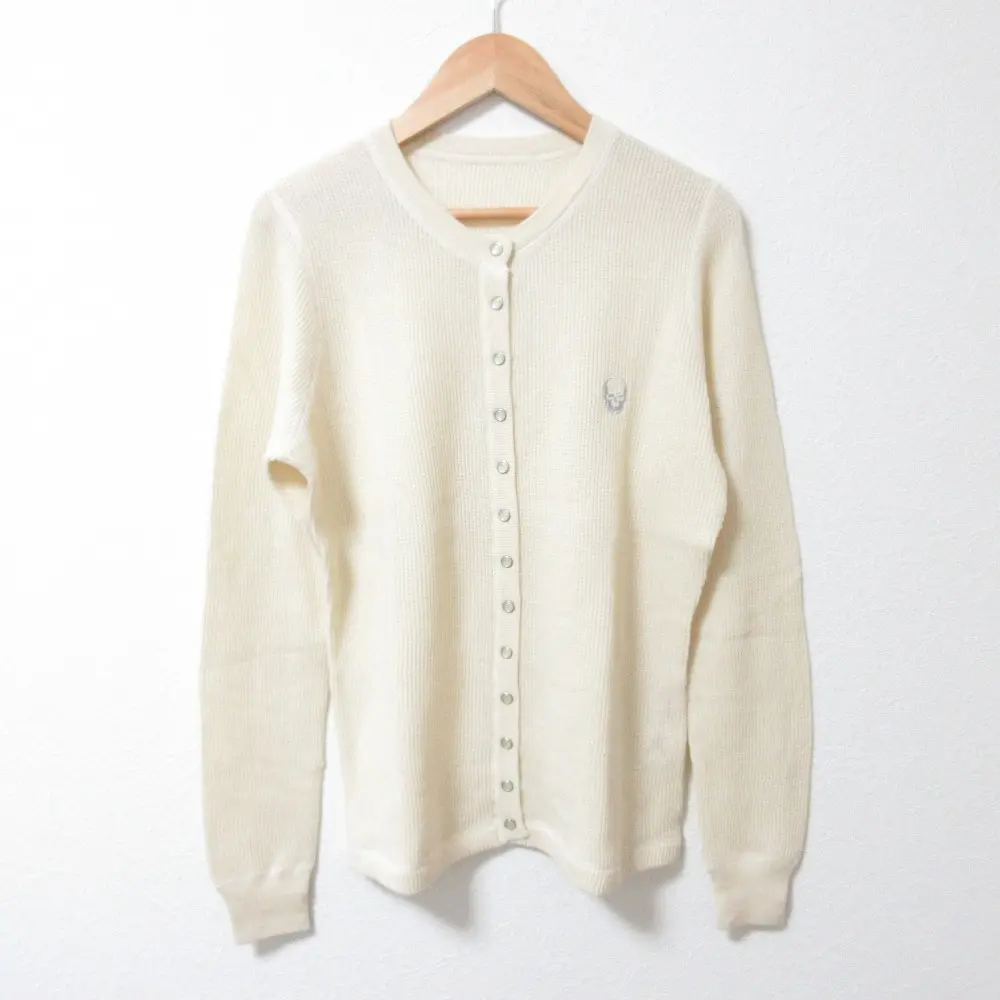 lucien pellat-finet ルシアンペラフィネ カシミヤブレンド スカル刺繍 長袖 クルーネック ワッフルニットカーディガン M アイボリー