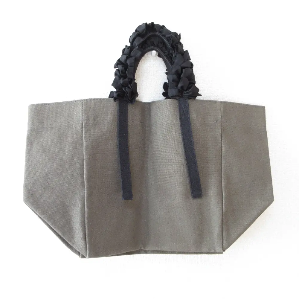 LUDLOW ラドロー グレープハンドル フリル キャンバス トートバッグ ハンドバッグ グレー×ブラック