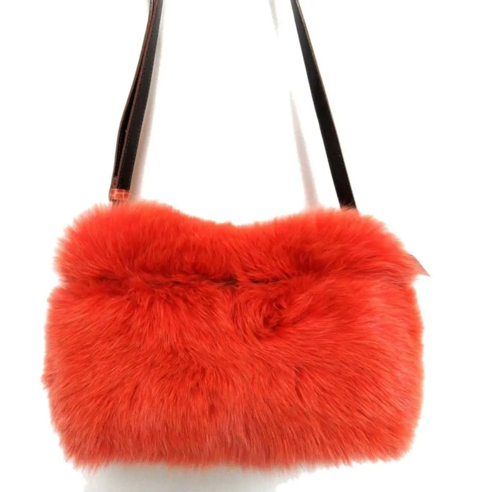 LUDLOW ラドロー フォックスファー×レザー 2way バニティ型 ハンドバッグ ショルダーバッグ オレンジ