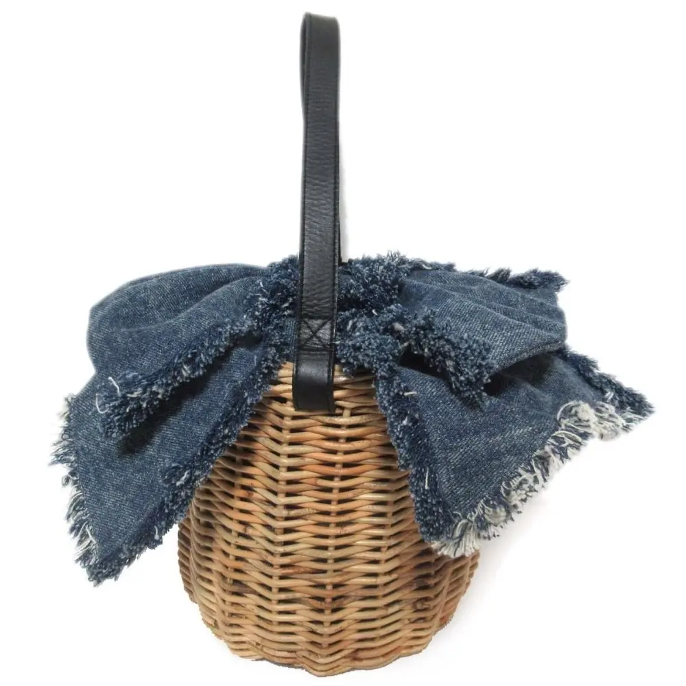 LUDLOW ラドロー ユナイテッドアローズ限定 デニムリボン バスケット かごバッグ ハンドバッグ ベージュ×ブルー系