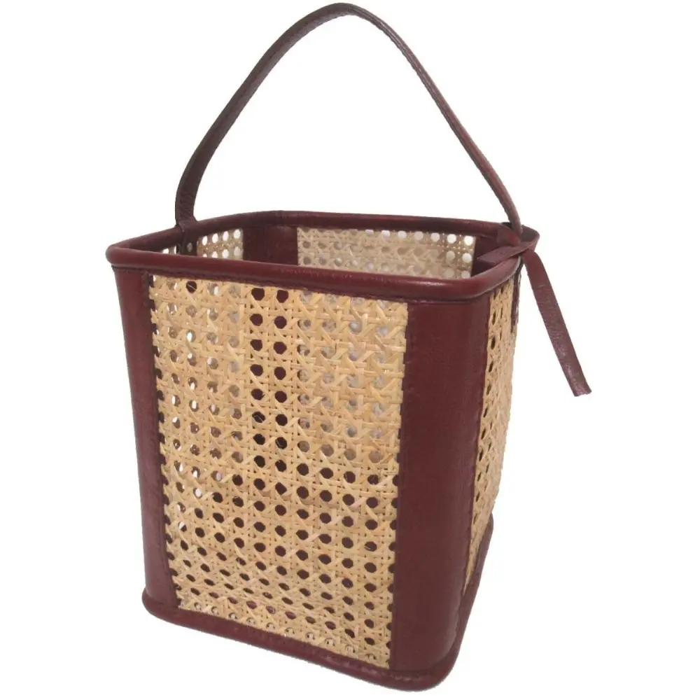 LUDLOW ラドロー レザートリム スクエア バスケット かごバッグ ハンドバッグ ブラウン ベージュ