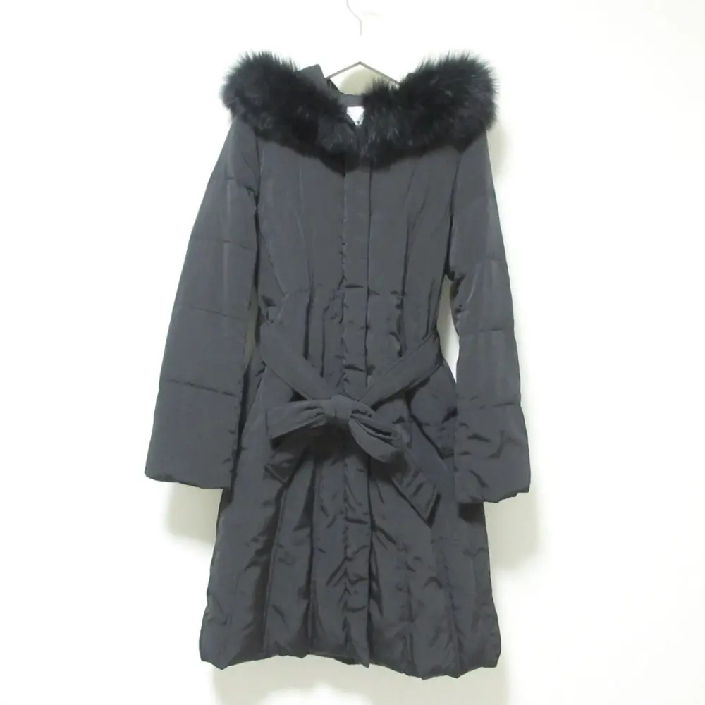 M-premier BLACK エムプルミエブラック フォックスファーフード ロング丈 ベルテッド ダウンコート 36 ブラック