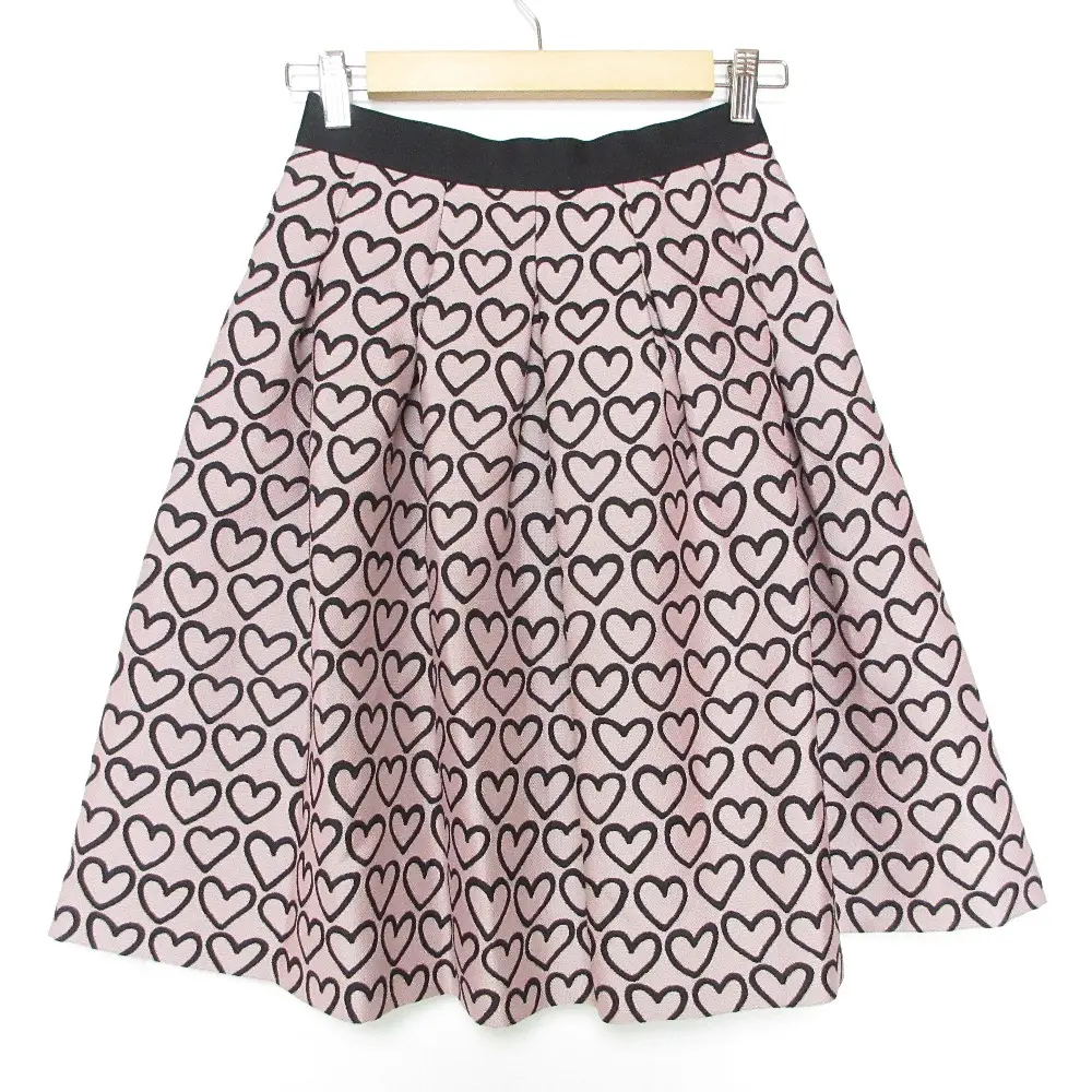 M’S GRACY エムズグレイシー ハートジャガード ひざ丈 フレア スカート 36 ピンク