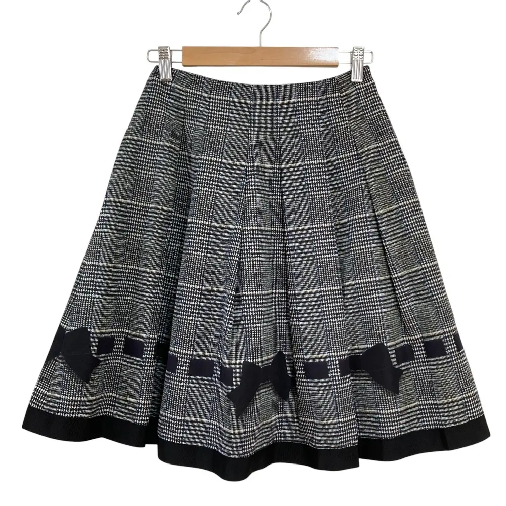 M'S GRACY エムズグレイシー British Check Skirt リボン グレンチェック柄 ひざ丈 タック フレアスカート 36 ブラック