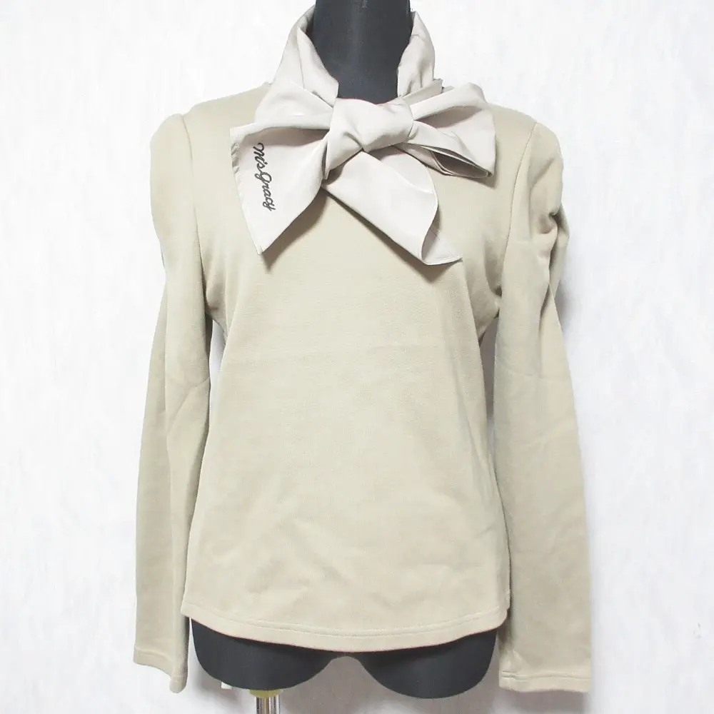 M'S GRACY エムズグレイシー リボンスカーフ付き ロングスリーブ カットソー プルオーバー YB-315703 38 ベージュ