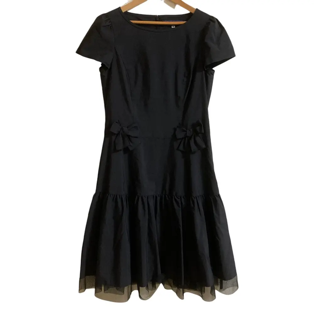 M'S GRACY エムズグレイシー リボンモチーフ チュールドッキング 半袖 ひざ丈 ティアードワンピース サイズ38 ブラック