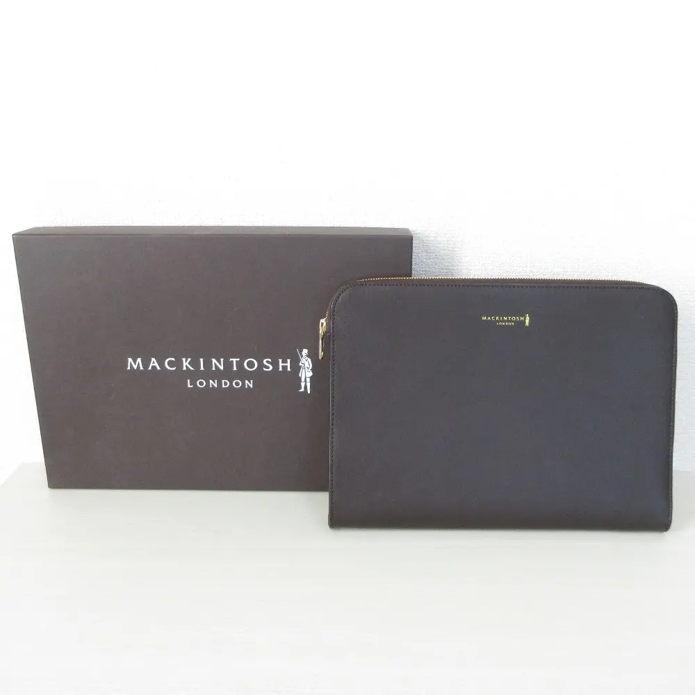 MACKINTOSH マッキントッシュ レザー ジップ タブレットケース クラッチバッグ ブラウン