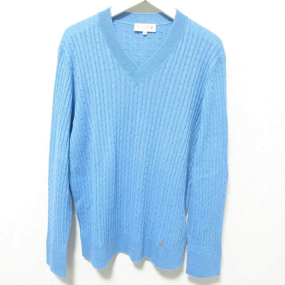 22AW MACKINTOSH LONDON マッキントッシュロンドン シルクカシミヤケーブルニットプルオーバー 大きいサイズ 44 ライトブルー