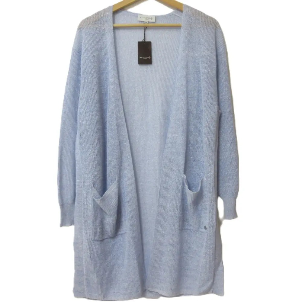 MACKINTOSH LONDON マッキントッシュロンドン サイドスリット ロゴ金具 ラスター麻ロングカーディガン G5N06303 38 ブルー 