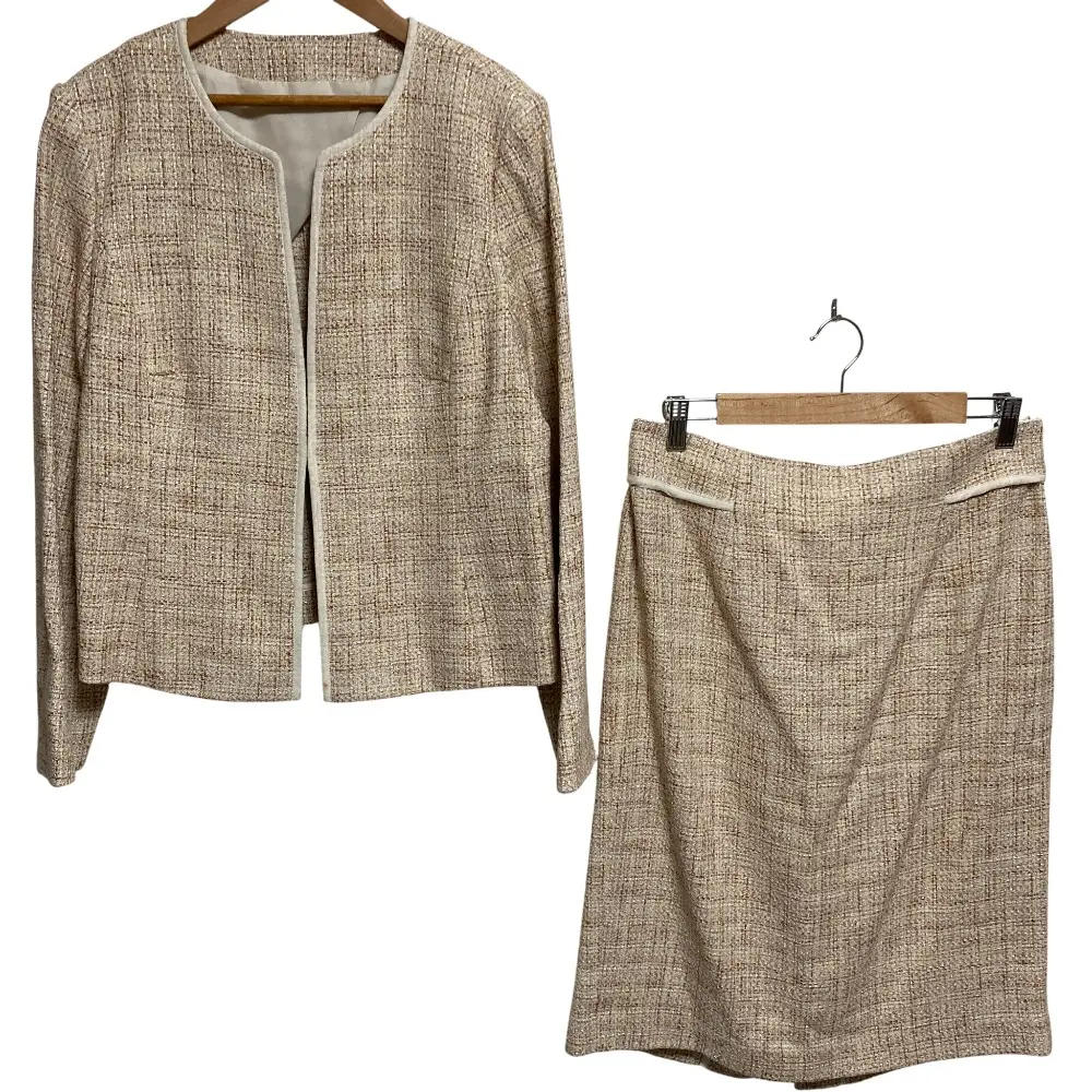 MACKINTOSH LONDON マッキントッシュ ツイード ノーカラージャケット スカート スーツ セットアップ サイズ44/46 ベージュ