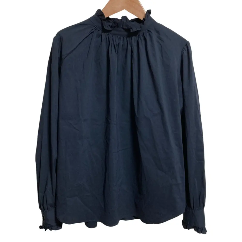 24AW MACKINTOSH LONDON マッキントッシュロンドン コットンナイロンストレッチフリルブラウス G5M07-402-28 サイズ40 ネイビー
