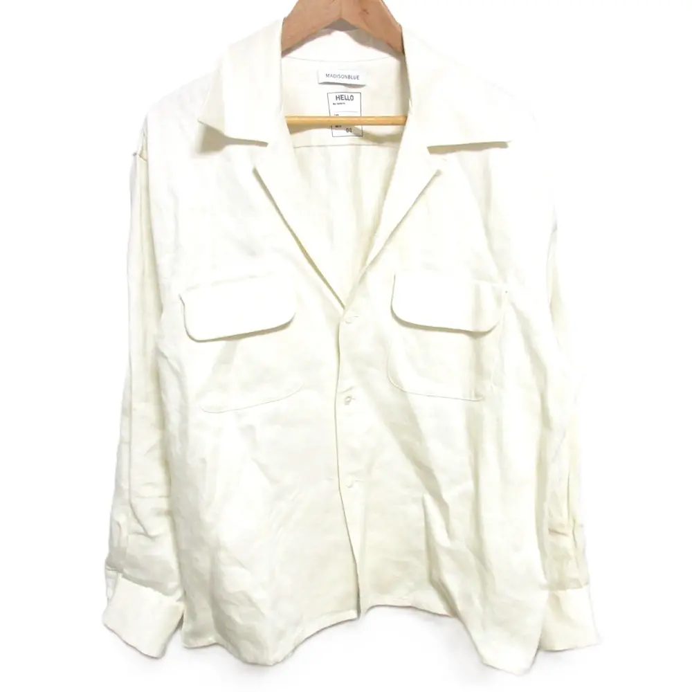20SS MADISONBLUE マディソンブルー リネン100％ 長袖 フラップポケット オープンカラーシャツ ブラウス MB201-5002 XS キナリ