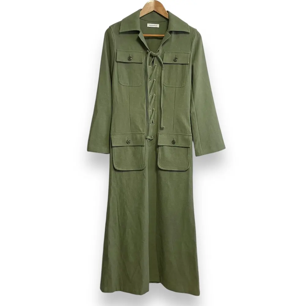 21AW MADISONBLUE マディソンブルー 長袖 レースアップ マキシ丈 フレア シャツワンピース MB214-4005 00(XS) カーキ