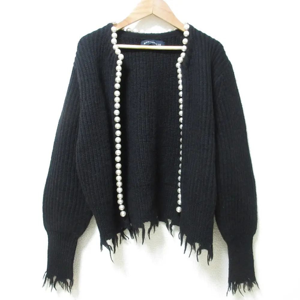 22AW MADISONBLUE マディソンブルー PEARL DAMAGE CD BRITISH WOOL ボタンレス ニットカーディガン MB224-8012 XS ブラック