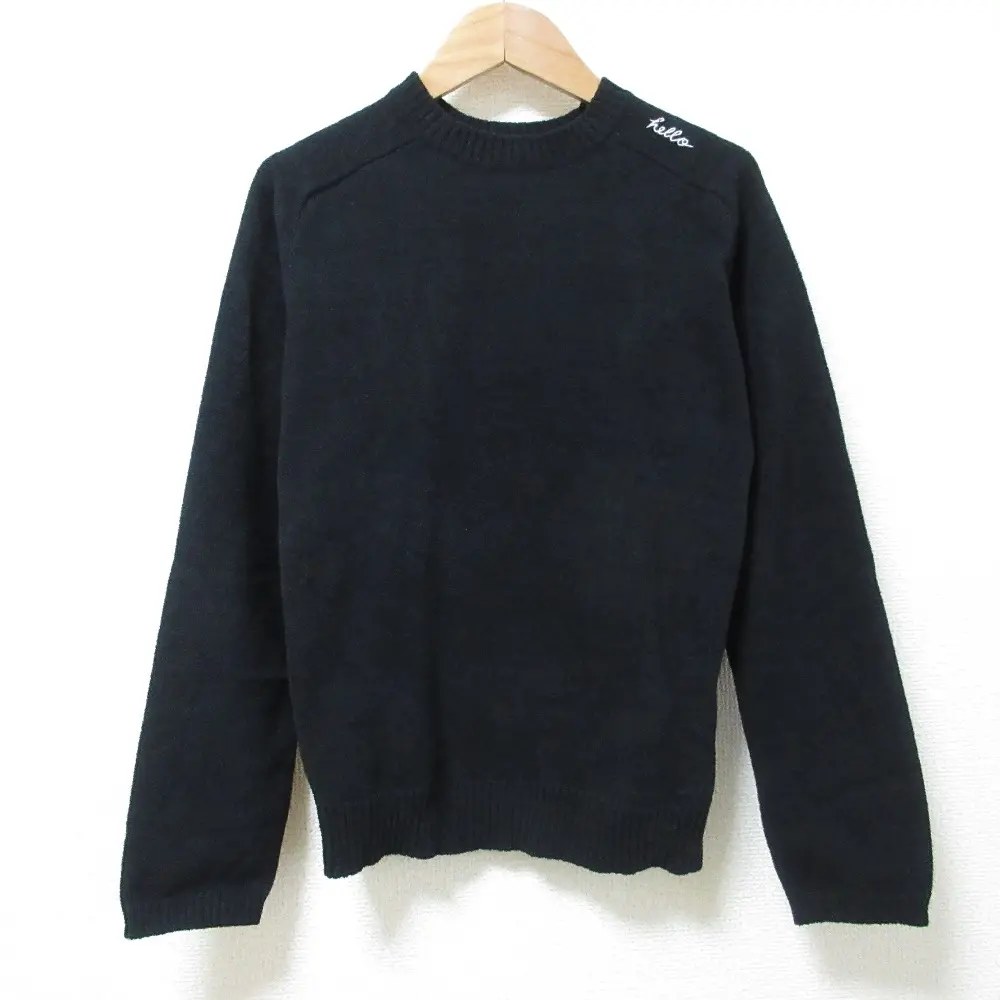 23AW MADISONBLUE マディソンブルー HELLO CREW L/S PO MOLE KNIT ロゴ刺繡 ロングスリーブ セーター MB234-8003 S ブラック