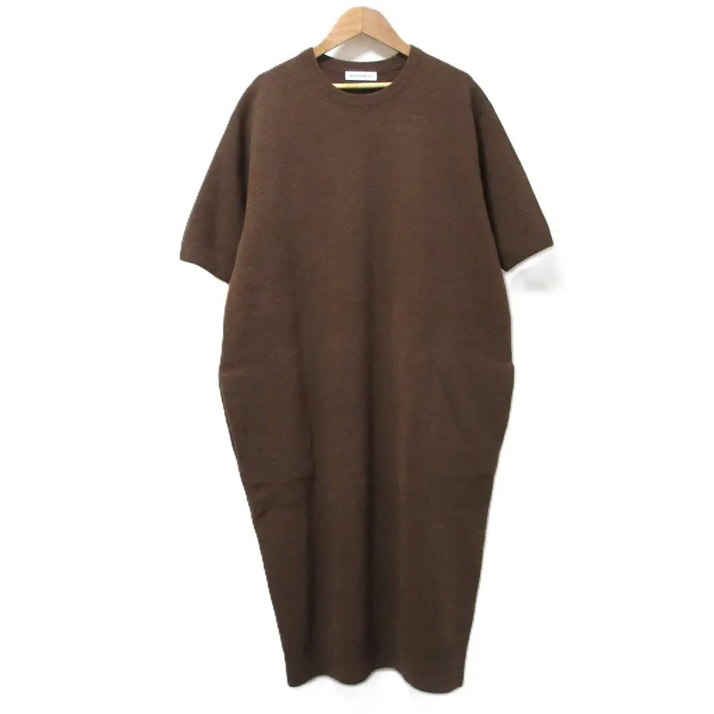 22AW MADISONBLUE マディソンブルー ショートスリーブ クルーネック ミモレ丈 ウールニットワンピース S ブラウン