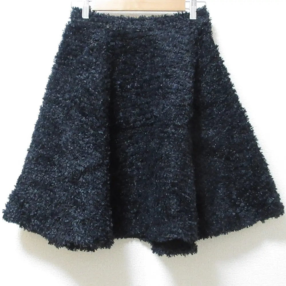 21AW MADISONBLUE マディソンブルー ラメテープツイード ひざ丈 フレアスカート MB214-6013 S ネイビー