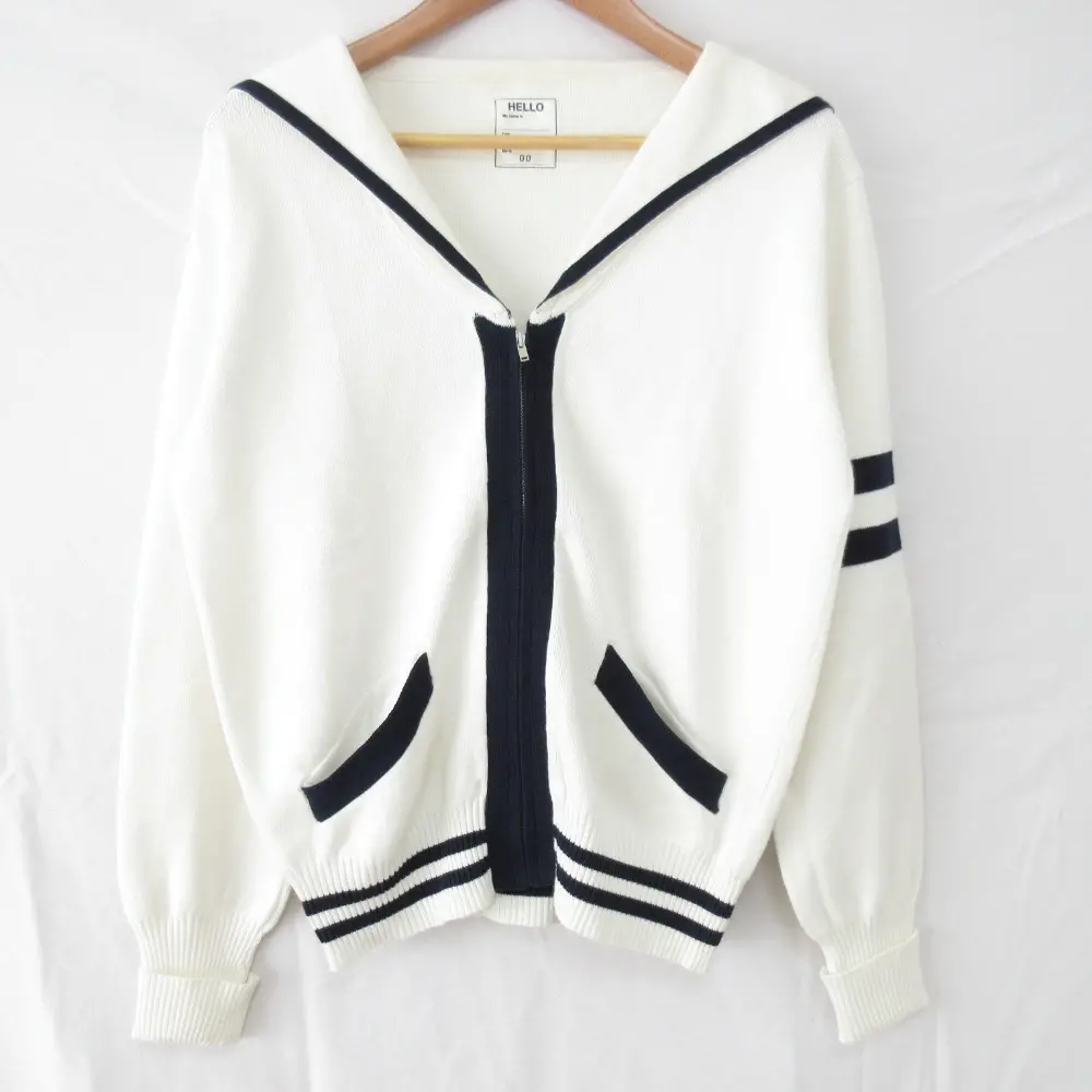 クリーニング済 MADISON BLUE マディソンブルー セーラーカラー ジップ ニット セーター XS ホワイト ネイビー