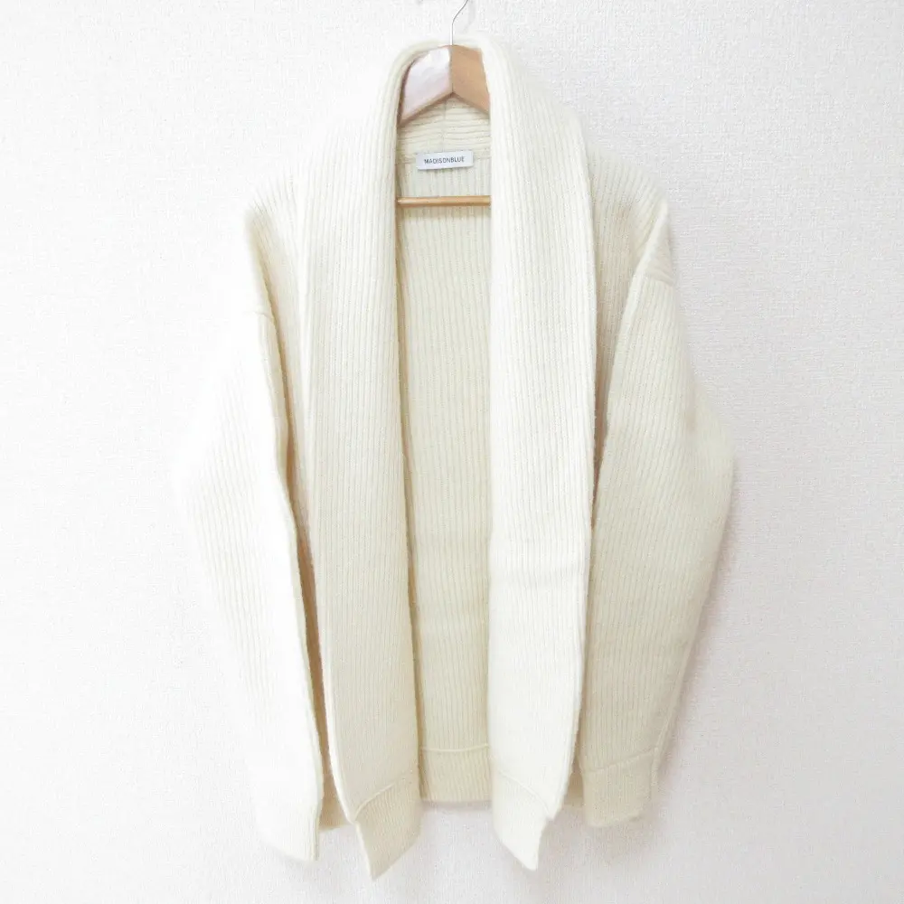 23AW MADISONBLUE マディソンブルー SHAWL COLLAR CD ウールローゲージショールカラーカーディガン XS ホワイト クリーム