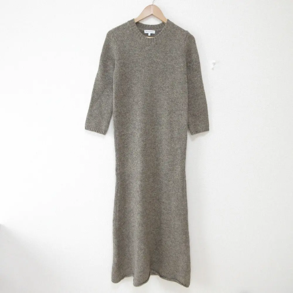 MADISON BLUE マディソンブルー クルーネック ロング マキシ丈 ミックスニットワンピース 1 ブラウン