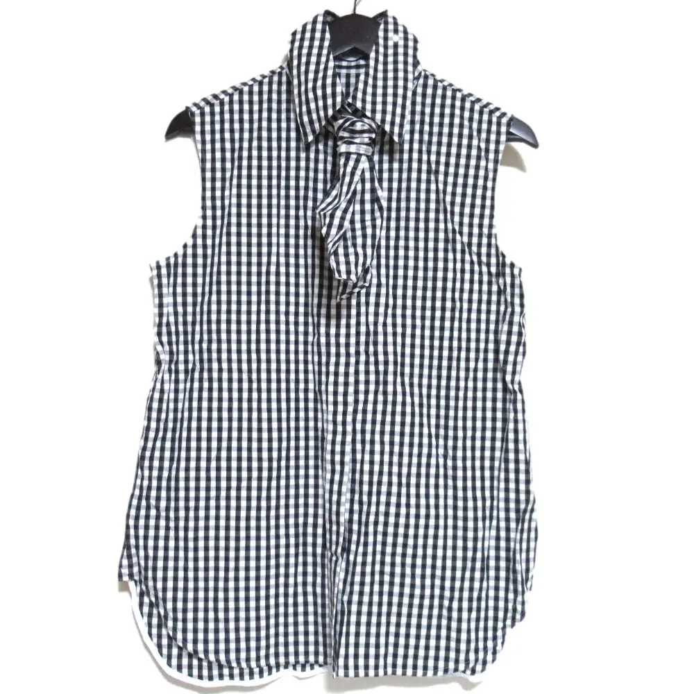 23SS MADISON BLUE マディソンブルー SLEEVELESS TIE BL GINGHAM ノースリーブ ボウタイブラウス M ブラック ホワイト