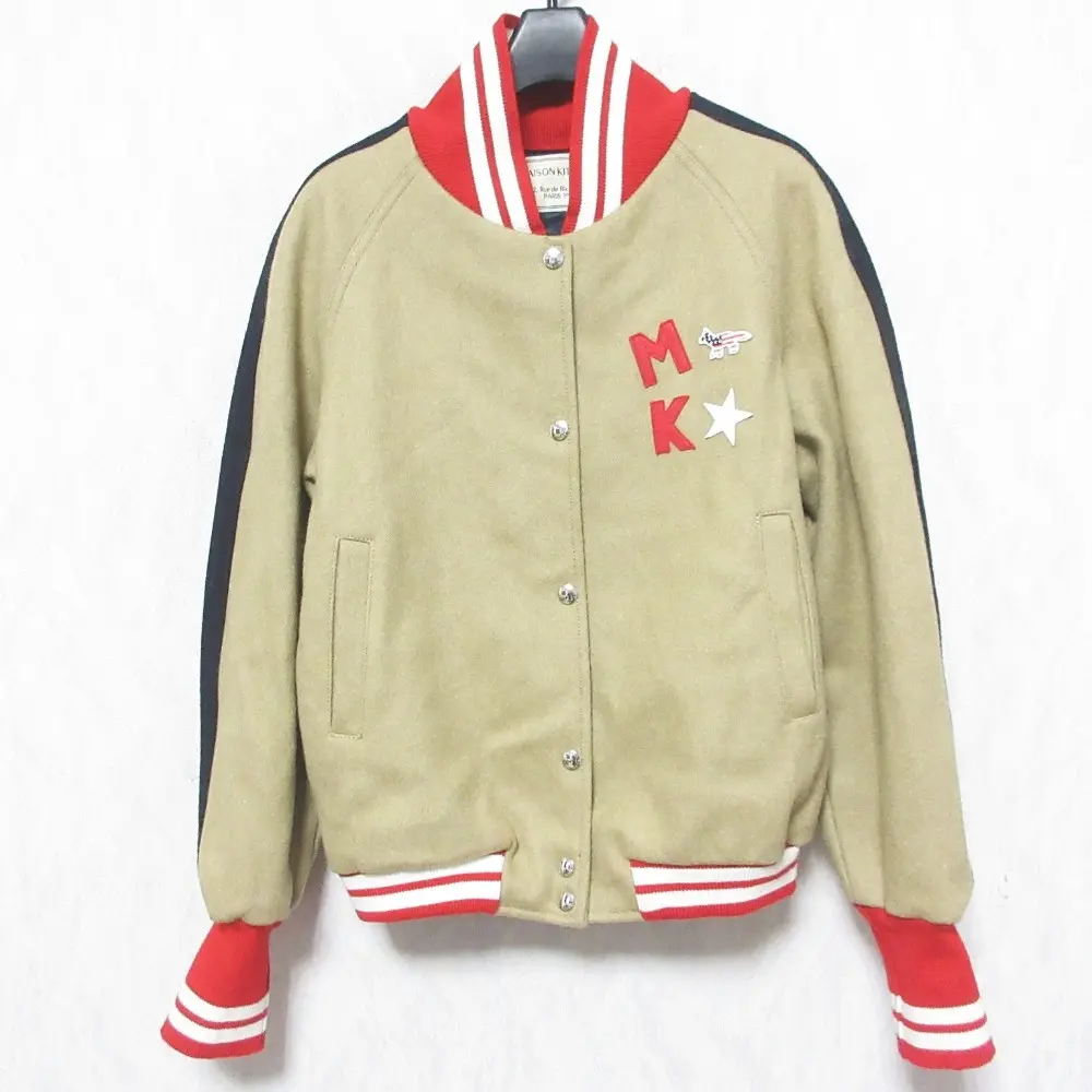 MAISON KITSUNE メゾンキツネ ロゴワッペン スタジャン バーシティジャケット ブルゾン KWL-1750-B サイズS ベージュ