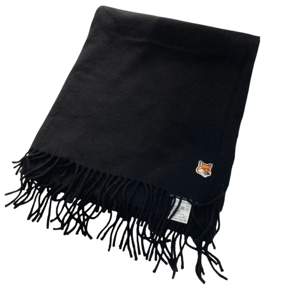 MAISON KITSUNE メゾンキツネ SMALL FOX HEAD WOOL SCARF フォックスヘッドパッチ 大判 マフラー ストール ブラック