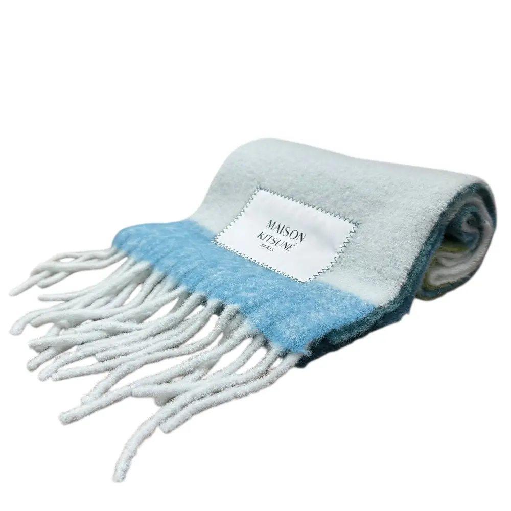 MAISON KITSUNE メゾンキツネ アルパカ ストライプ スカーフ マフラー NM06204WA0022 ユニセックス ブルー系 マルチカラー