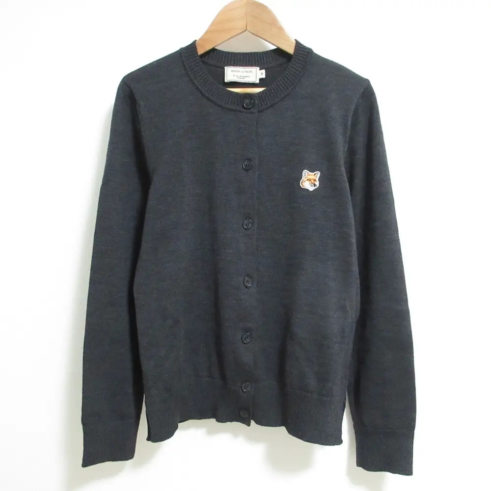MAISON KITSUNE メゾンキツネ キツネワッペン ロングスリーブ クルーネック ウールニットカーディガン M グレー