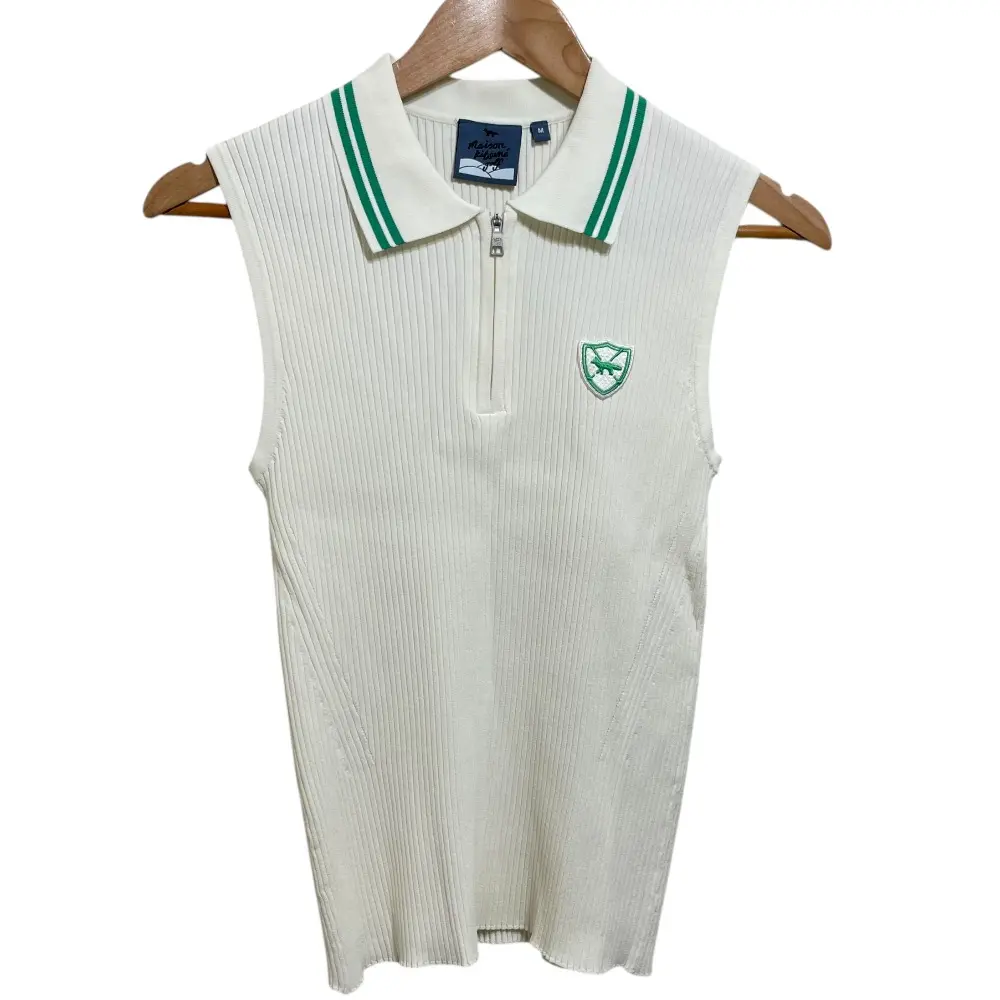 MAISON KITSUNÉ GOLF メゾンキツネゴルフ ノースリーブ リブニット ポロシャツ カットソー M オフホワイト×グリーン