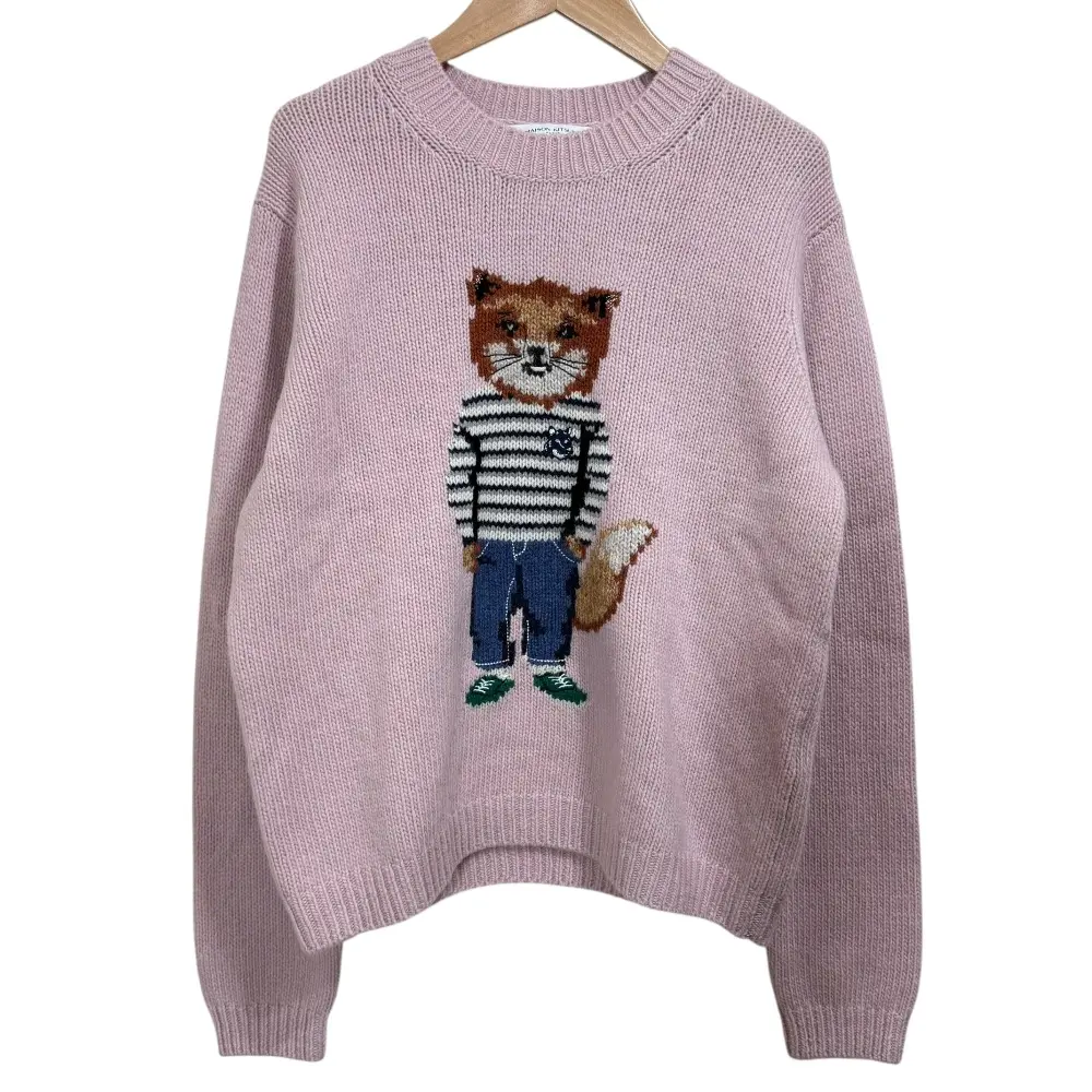 MAISON KITSUNE メゾンキツネ Dressed Fox Intarsia Jumper 長袖 クルーネック ニット セーター XS ピンク