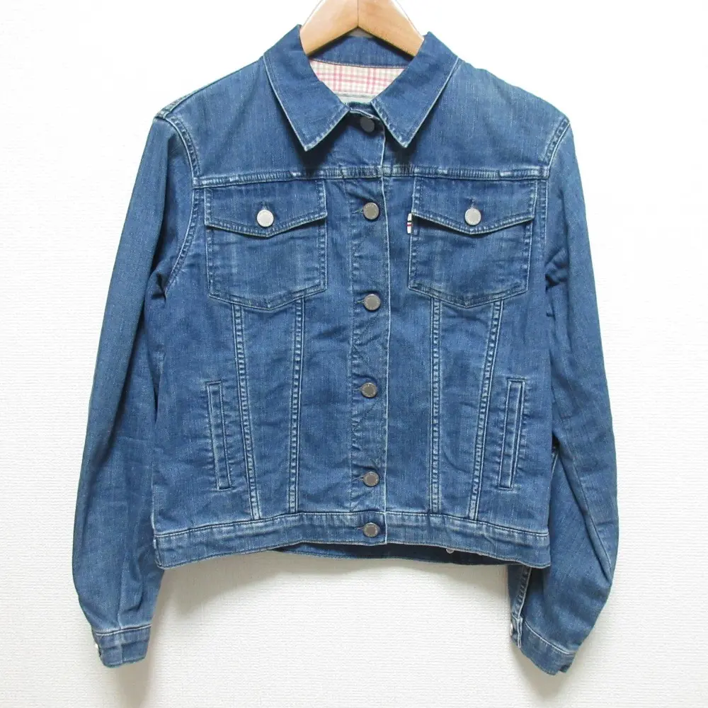 MAISON KITSUNE メゾンキツネ 裏地チェック柄 ストレッチ デニムジャケット トラッカージャケット サイズS ブルー