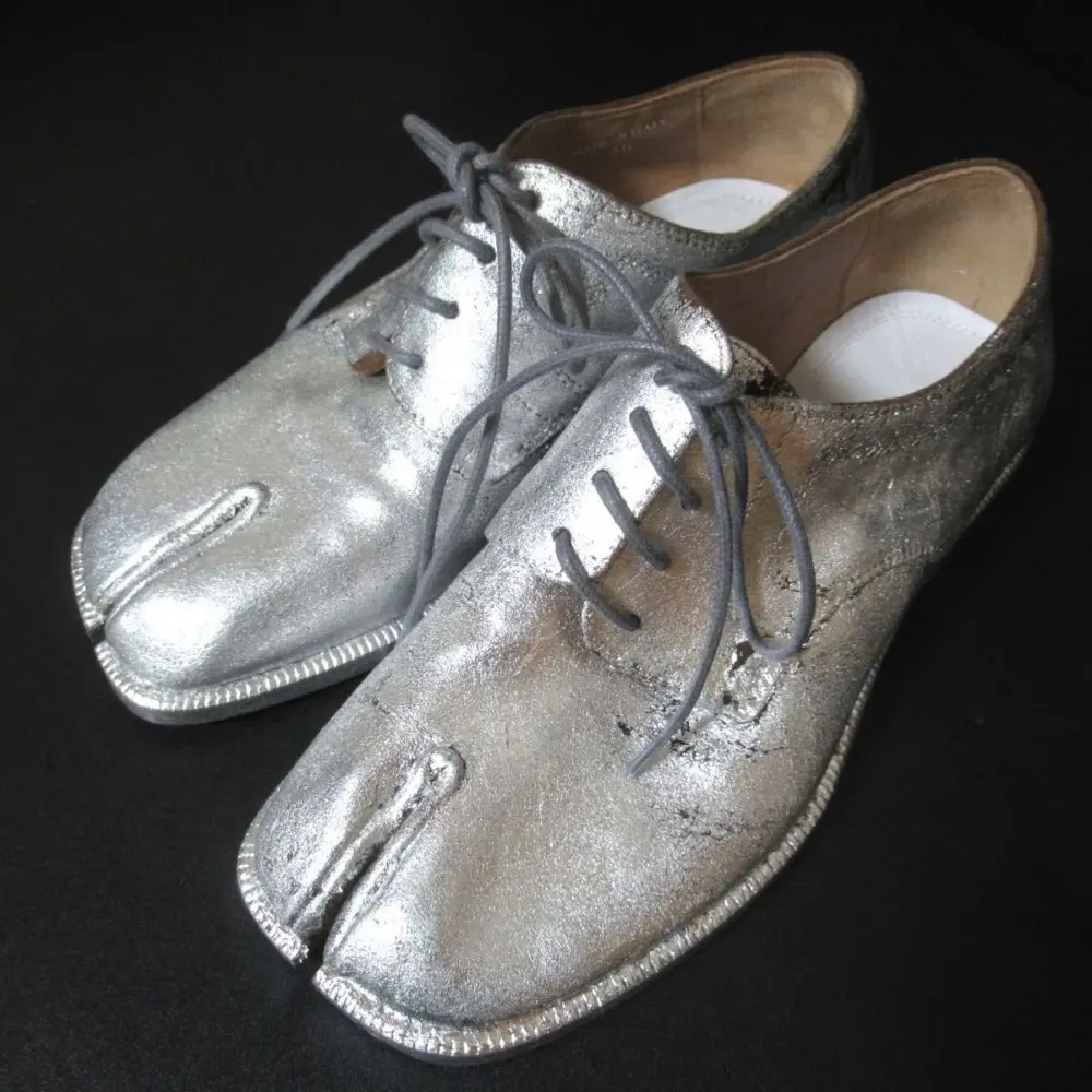 Maison Margiela メゾンマルジェラ22 足袋 タビ ペンキコーティング レザー レースアップ シューズ 35サイズ 22cm相当 シルバー