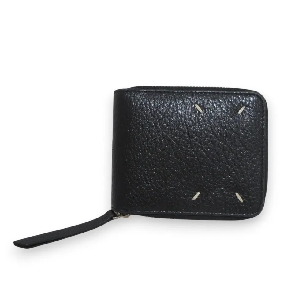 Maison Margiela メゾンマルジェラ11 レザー ラウンドジップ 二つ折り財布 コンパクトウォレット S56UI0111 ブラック シルバー金具