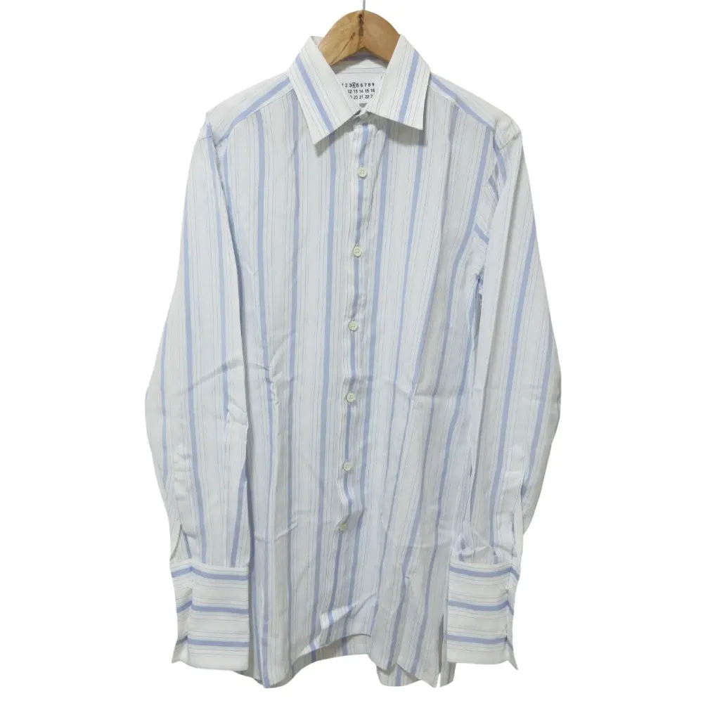 クリーニング済 21SS Maison Margiela4 メゾンマルジェラ4 インサイドアウト ストライプ シャツ 36 ブルー×ホワイト