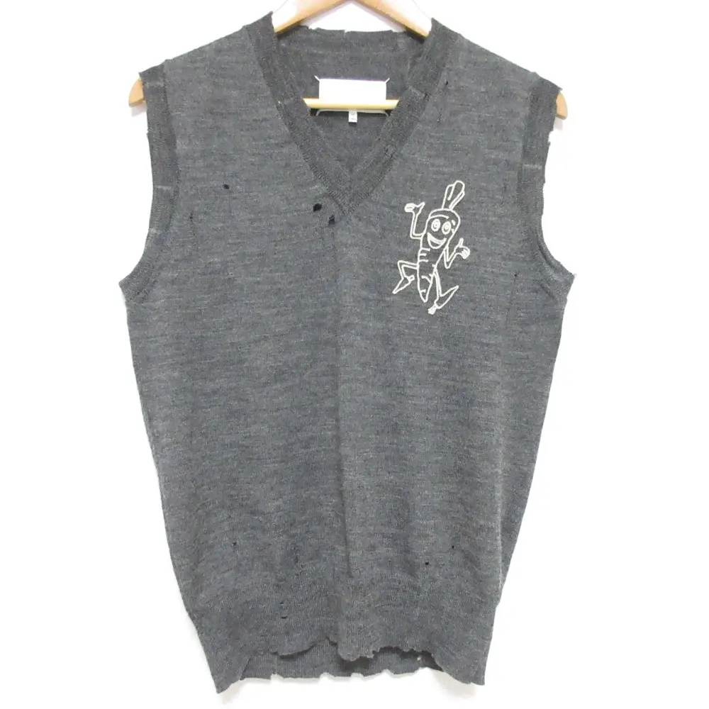 23AW Maison Margiela メゾンマルジェラ Knitted Wool Vest ダメージ加工 ニットベスト S29FB0097 サイズXS グレー