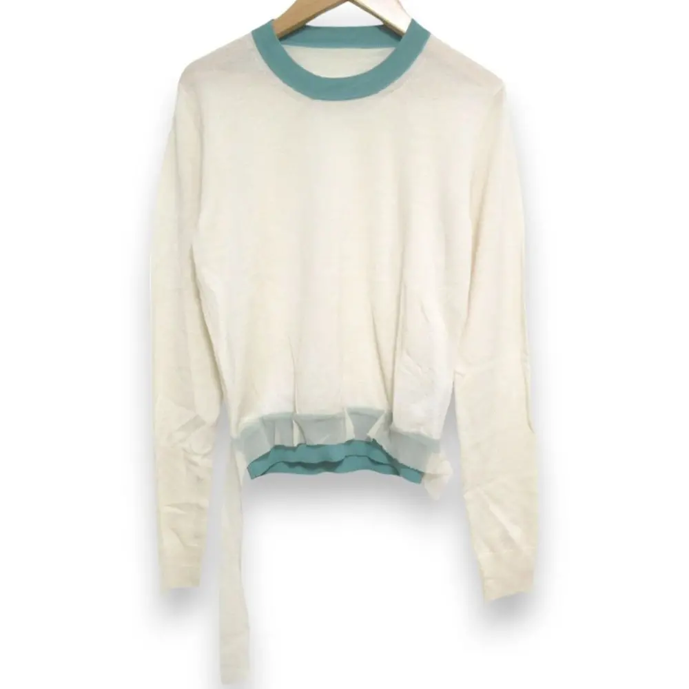 21SS Maison Margiela 1 メゾンマルジェラ カットオフ ホツレ加工 切替 ハイゲージニット セーター XS ホワイト×グリーン