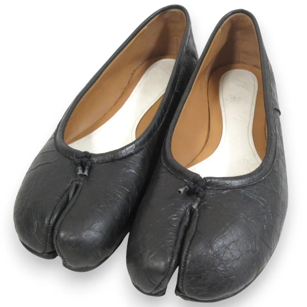 22SS Maison Margiela 22 メゾンマルジェラ タビ バレリーナ レザー フラットパンプス S58WZ0042 37 約24cm ブラック