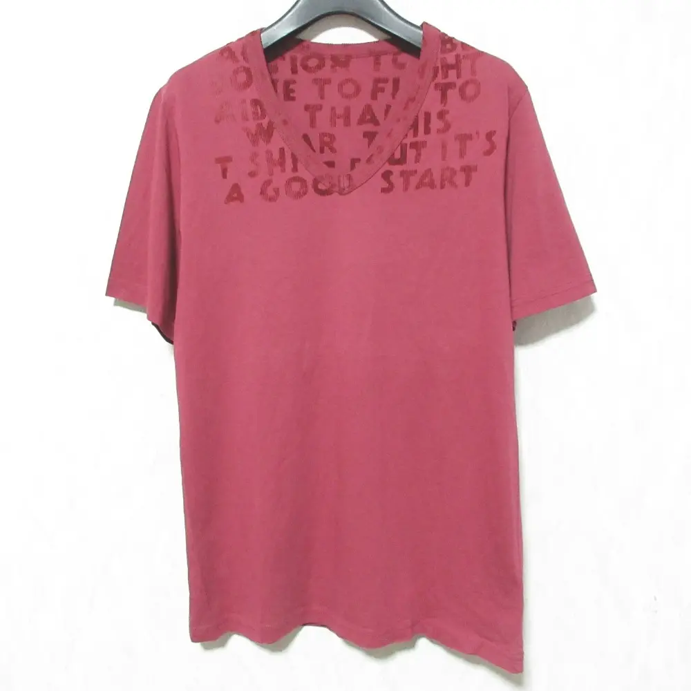 Maison Margiela メゾンマルジェラ 15AW エイズTシャツ フロッキープリント 半袖 Vネック カットソー S ボルドー