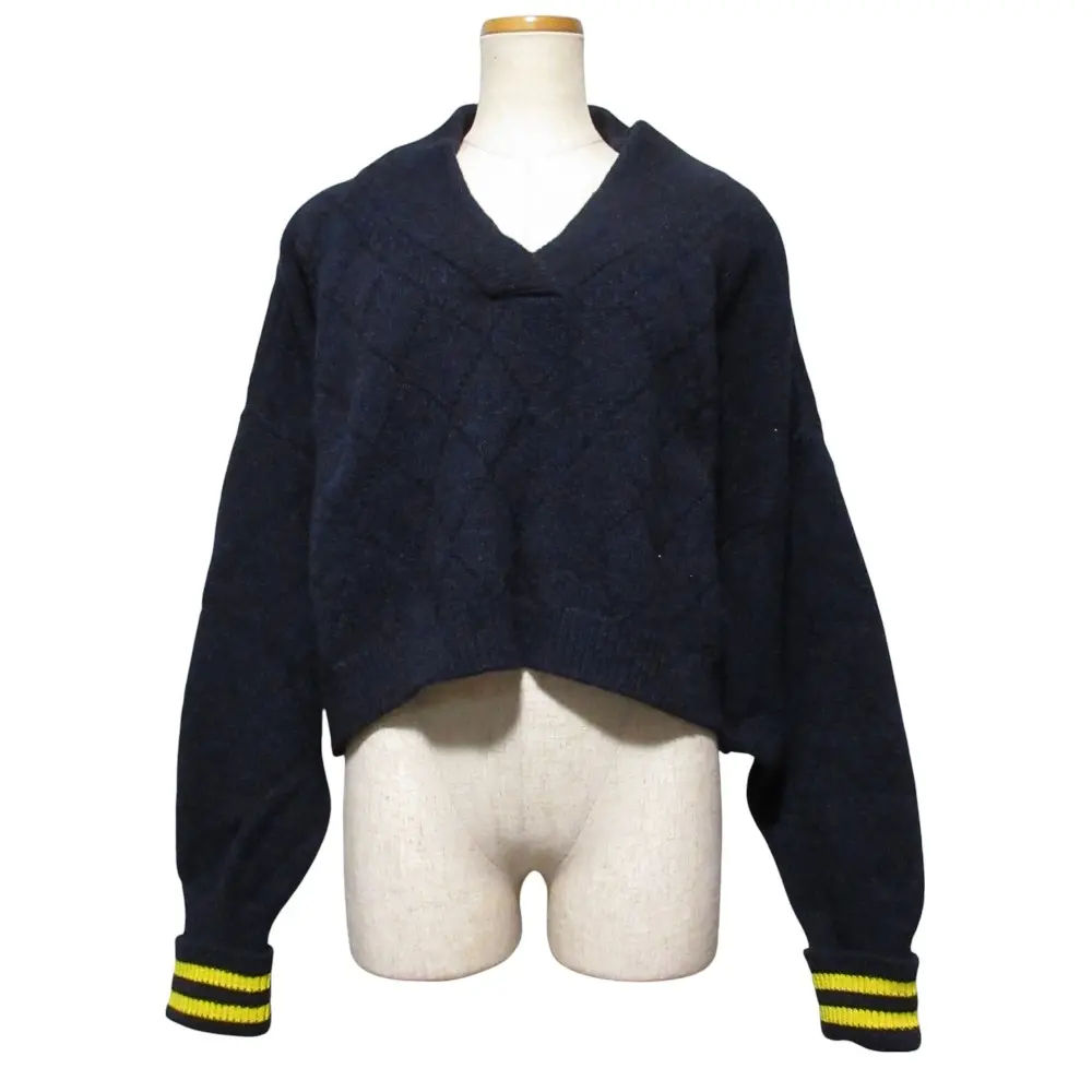 Maison Margiela 1 メゾンマルジェラ 1 コールドショルダー ウール ショートニット セーター サイズM ネイビー