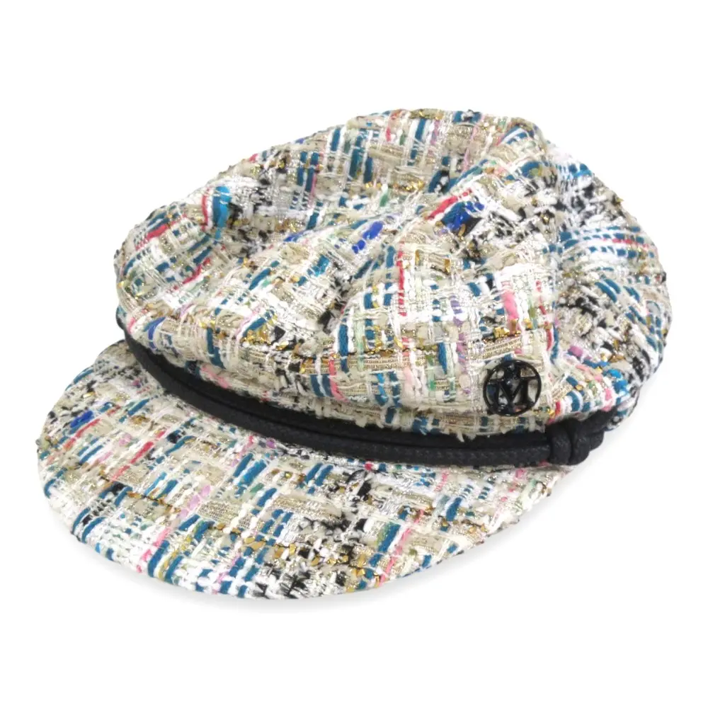 Maison Michel メゾンミッシェル ツイード マリンキャップ キャスケット 帽子 Mサイズ ホワイト×マルチカラー