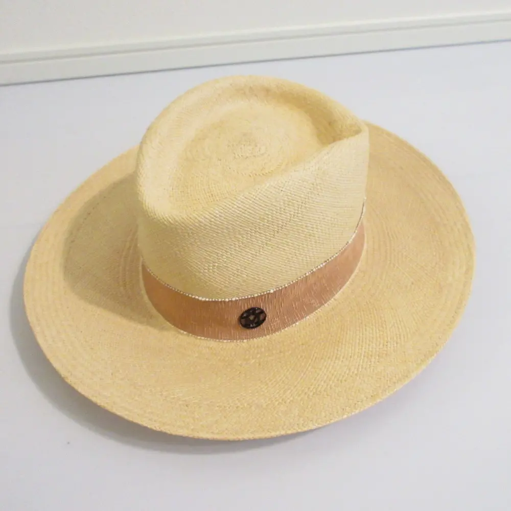 MAISON MICHEL メゾンミッシェル ワイドリボン ストローハット 帽子 Mサイズ ベージュ