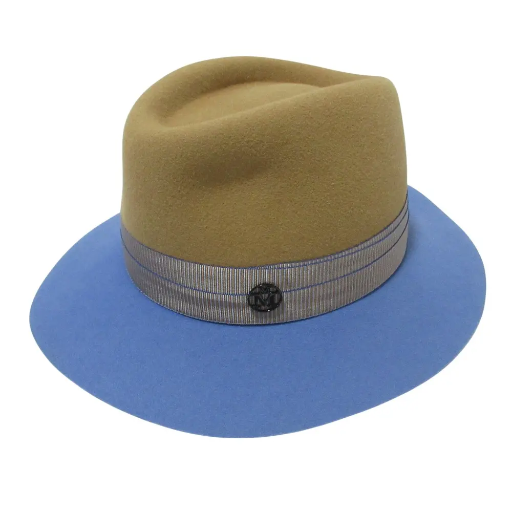 MAISON MICHEL メゾンミッシェル バイカラー メルトンハット 帽子 M ブルー×ベージュ