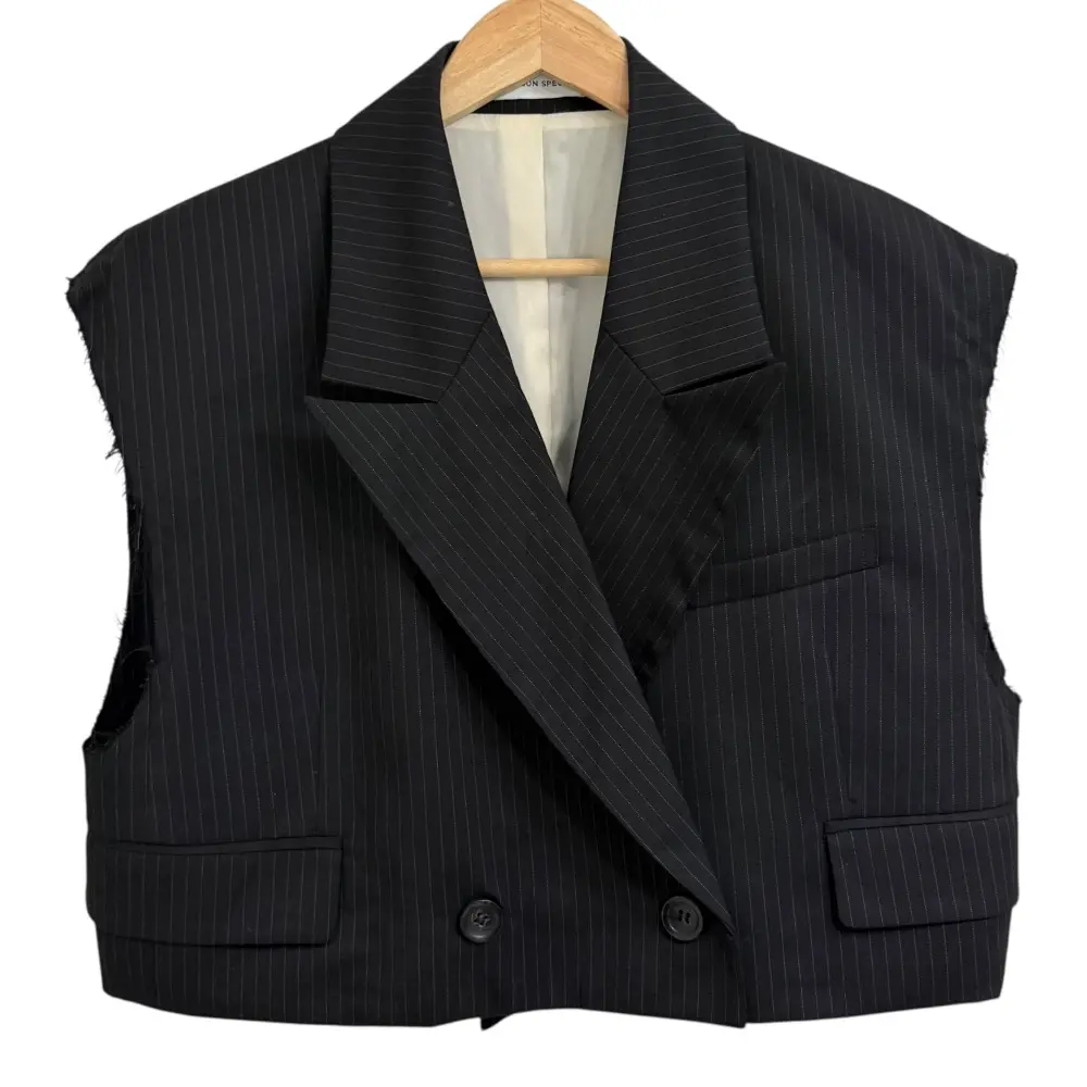 24SS MAISON SPECIAL メゾンスペシャル Cut-off Short Gilet ストライプ柄 カットオフ ショートジレ ベスト F ブラック