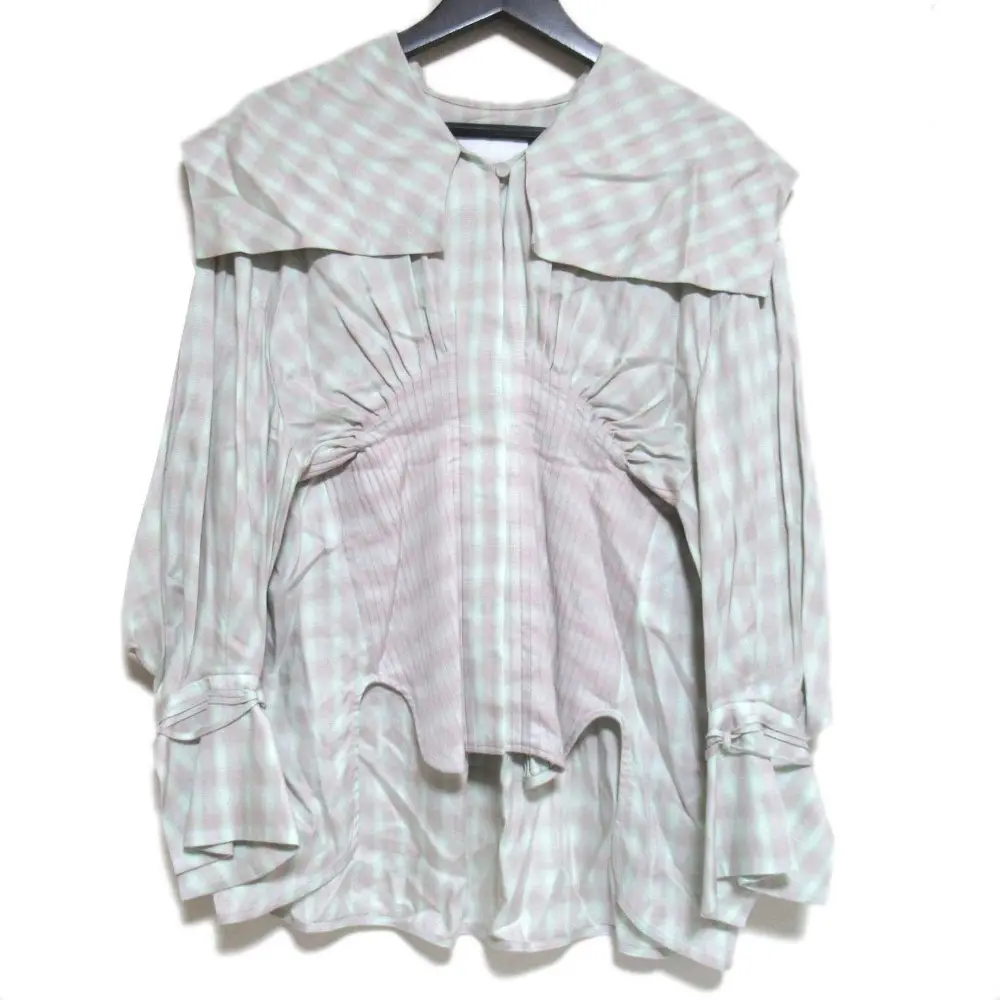 23SS Mame Kurogouchi マメクロゴウチ チェック柄 セーラーカラーシャツ ブラウス MM23SS-SH007 1サイズ グリーン ブラウン