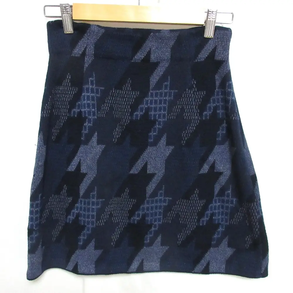 23SS Mame Kurogouchi マメクロゴウチ Houndstooth Knitted Skirt 千鳥格子柄 ひざ上丈 スカ―ト MM23PS-KN725 1 ネイビー